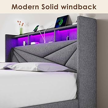 りりさま専用ページ Sikaic LED Bed Frame with Adjustable Headboard Storage Black